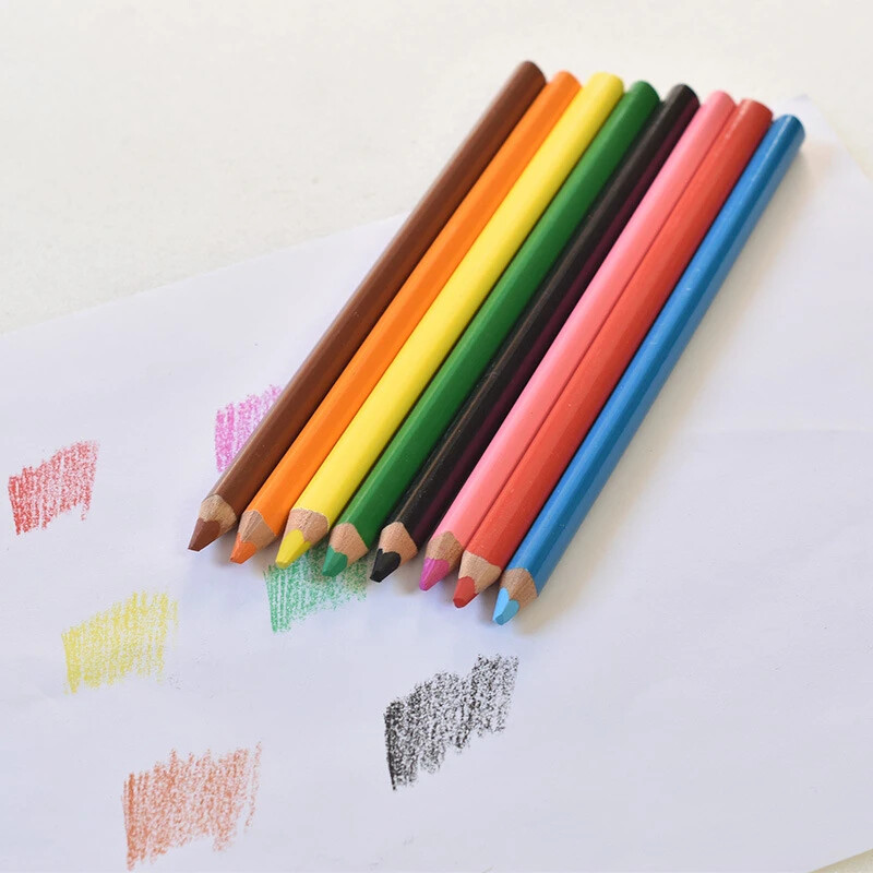 Set trokutastih olovaka u boji od 12 komada s debelim cilindrom (jezgra od 5 mm) i šiljilom za profesionalno crtanje, skiciranje pastelne umjetnosti