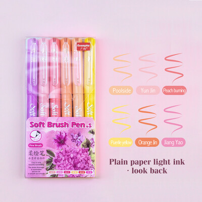 6 buc. Pixuri de marcare cu vârf de perie moale Markere de artist Vârf flexibil, culori asortate pentru jurnal, scris de mână, desen de caligrafie