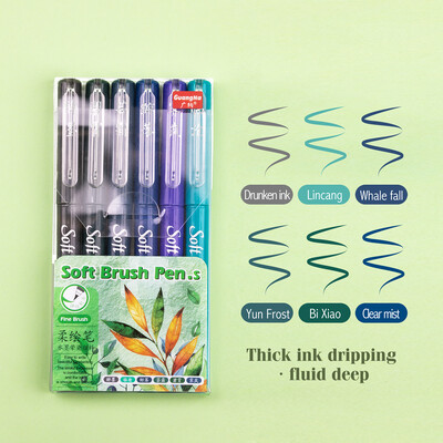 6 buc. Pixuri de marcare cu vârf de perie moale Markere de artist Vârf flexibil, culori asortate pentru jurnal, scris de mână, desen de caligrafie