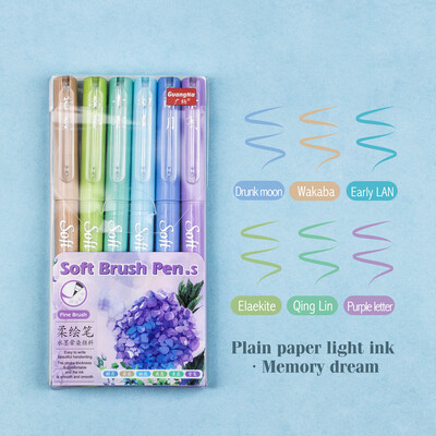 6 buc. Pixuri de marcare cu vârf de perie moale Markere de artist Vârf flexibil, culori asortate pentru jurnal, scris de mână, desen de caligrafie