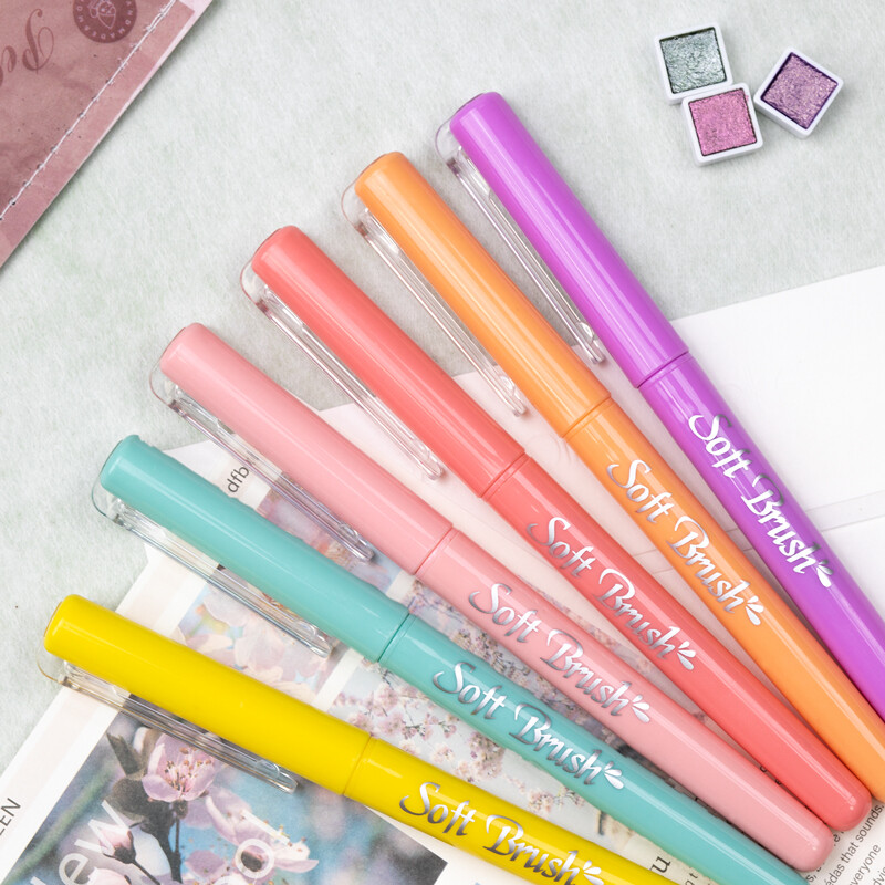 6 buc. Pixuri de marcare cu vârf de perie moale Markere de artist Vârf flexibil, culori asortate pentru jurnal, scris de mână, desen de caligrafie