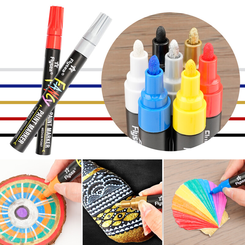 Olovke, markeri za boje 12 boja (3 mm) Set olovaka na bazi ulja za slikanje kamenja, drva, plastike, platna, stakla, šalica