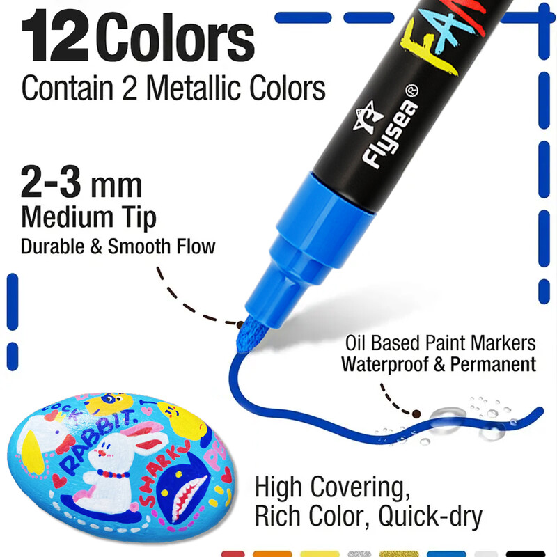 Olovke, markeri za boje 12 boja (3 mm) Set olovaka na bazi ulja za slikanje kamenja, drva, plastike, platna, stakla, šalica