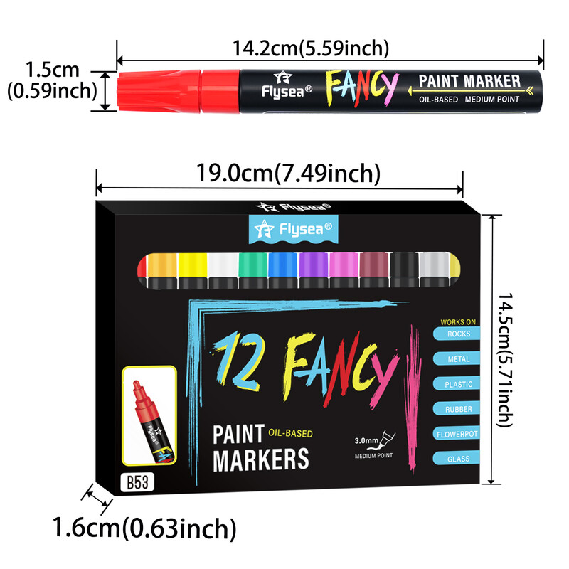 Olovke, markeri za boje 12 boja (3 mm) Set olovaka na bazi ulja za slikanje kamenja, drva, plastike, platna, stakla, šalica