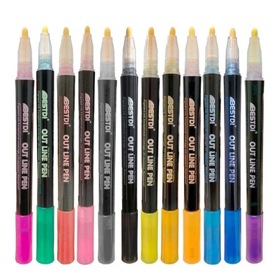 Set flomastera za metalnu boju u 12 boja Dvostruka olovka za obrise, svjetlucavi marker za crtanje, slikanje, šaranje, školski pribor