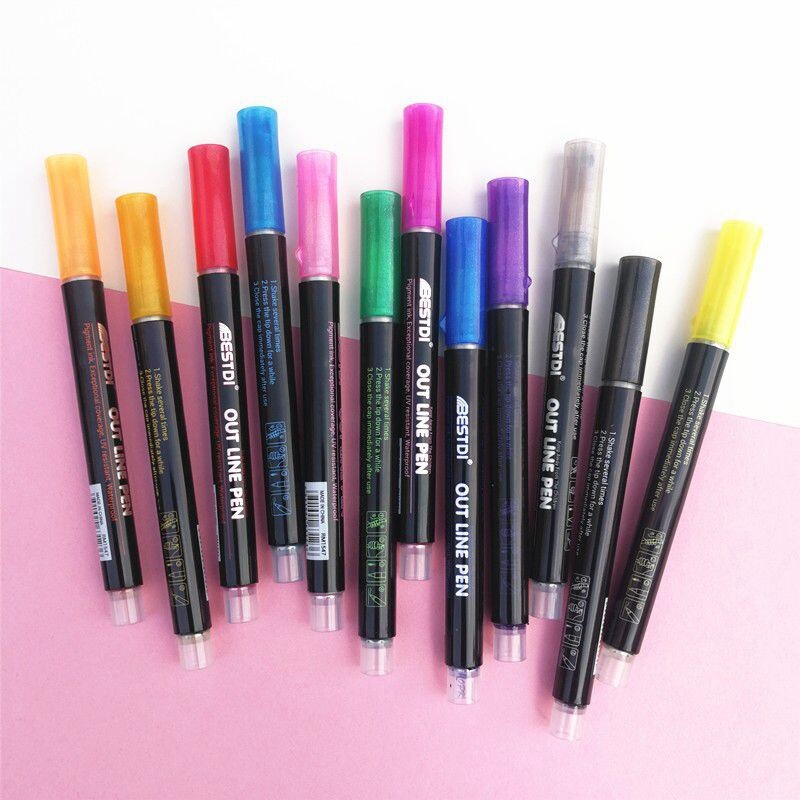 Set flomastera za metalnu boju u 12 boja Dvostruka olovka za obrise, svjetlucavi marker za crtanje, slikanje, šaranje, školski pribor