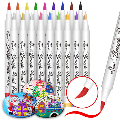 Set de pixuri de marcare cu vopsea acrilică cu vârf de pensulă pentru pânză, lemn, pietre, sticlă, pictură din țesături, proiecte de artă și meșteșuguri de bricolaj