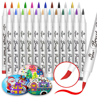 Set de pixuri de marcare cu vopsea acrilică cu vârf de pensulă pentru pânză, lemn, pietre, sticlă, pictură din țesături, proiecte de artă și meșteșuguri de bricolaj