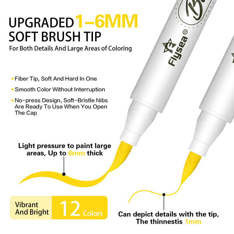 Set de pixuri de marcare cu vopsea acrilică cu vârf de pensulă pentru pânză, lemn, pietre, sticlă, pictură din țesături, proiecte de artă și meșteșuguri de bricolaj