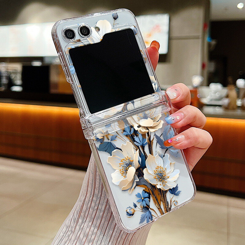 Prikladno za Samsung Zflip5 prozirnu cvjetnu torbicu za mobilni telefon Zflip4 šarke PC sveobuhvatno Zflip6 zaštitnu masku protiv pada