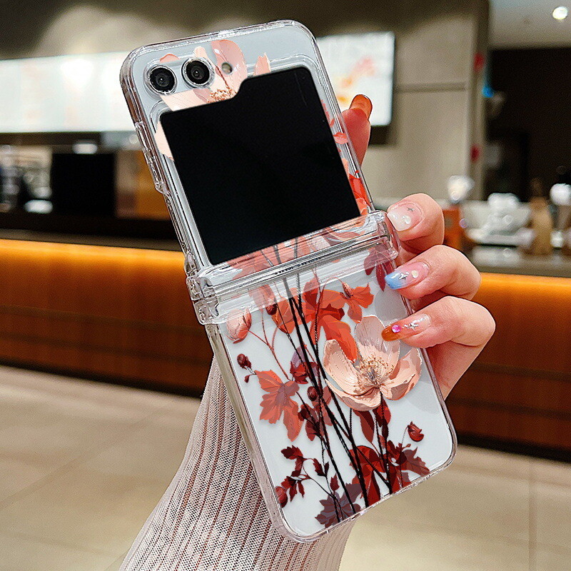 Prikladno za Samsung Zflip5 prozirnu cvjetnu torbicu za mobilni telefon Zflip4 šarke PC sveobuhvatno Zflip6 zaštitnu masku protiv pada