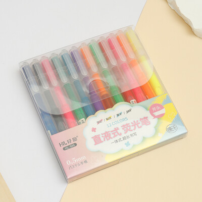 12 komada Raznobojna gel olovka Ravni tekući marker za crtanje Crtanje Art markeri Ravni tekući roler Fluorescentna olovka