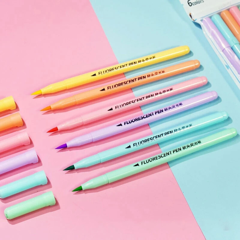 6 boja Meki kist Fluorescentne olovke Set pastelnih markera Set četkica Art Color Highlighter Kaligrafske olovke Pribor za pisanje