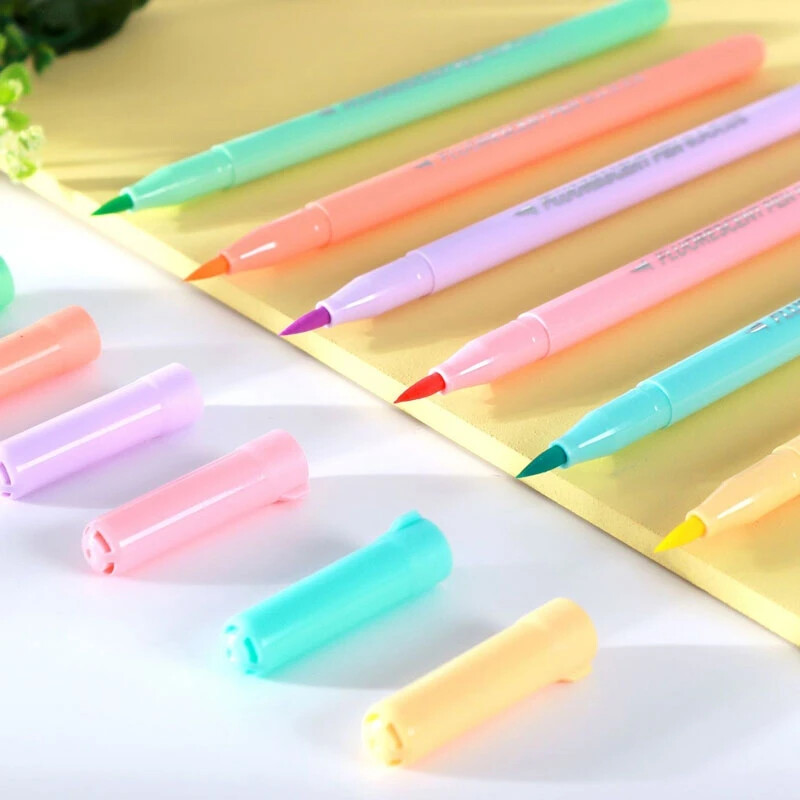 6 boja Meki kist Fluorescentne olovke Set pastelnih markera Set četkica Art Color Highlighter Kaligrafske olovke Pribor za pisanje