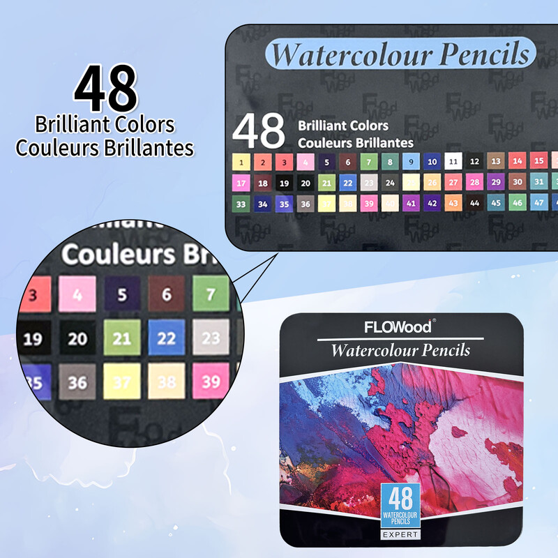 1 kutija od 48 štapića, akvarelnih olovaka, 48 boja, željezna kutija, dvoslojni dizajn, umjetničko crtanje, vrhunski osjećaj, slika u boji, poklon