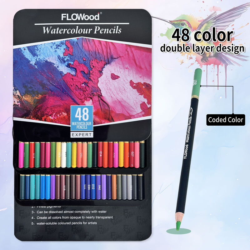 1 kutija od 48 štapića, akvarelnih olovaka, 48 boja, željezna kutija, dvoslojni dizajn, umjetničko crtanje, vrhunski osjećaj, slika u boji, poklon