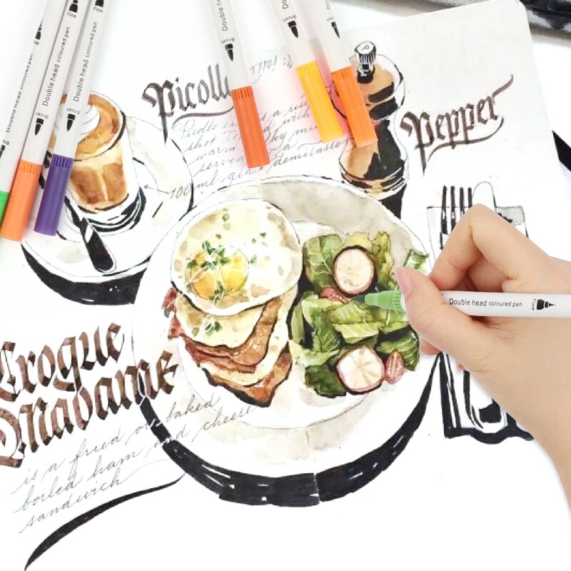 Umjetničke flomastere za bojanje u 12 boja Fini kist Olovka s dva vrha Dobavljač umjetnosti za Manga bojanke Planer za crtanje Spomenar