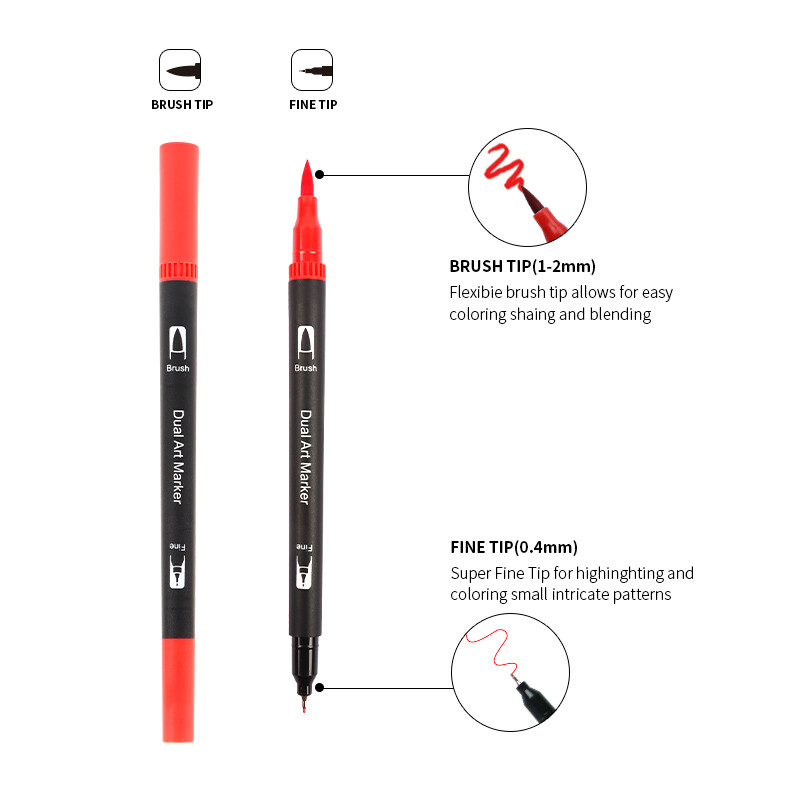 Umjetničke flomastere za bojanje u 12 boja Fini kist Olovka s dva vrha Dobavljač umjetnosti za Manga bojanke Planer za crtanje Spomenar