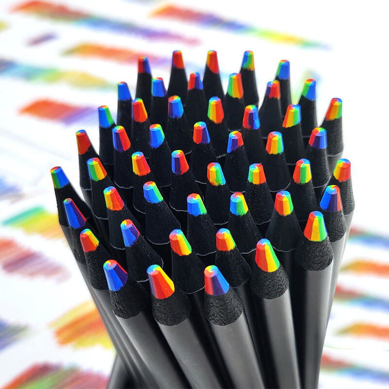12 creioane colorate pentru pictură, desen pentru studenți, creioane curcubeu din lemn