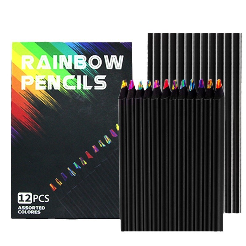 12 creioane colorate pentru pictură, desen pentru studenți, creioane curcubeu din lemn