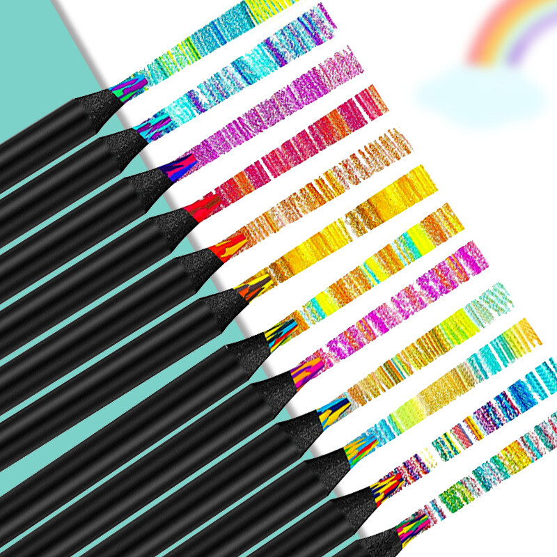 12 creioane colorate pentru pictură, desen pentru studenți, creioane curcubeu din lemn