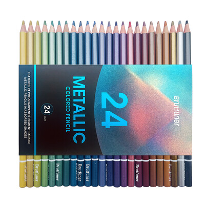 Brutfuner NEW 24Colors Metallic Colored Pencils Молив за рисуване Sketch Pencil Set Soft Pencil Kit for Artist Student Art Supplies