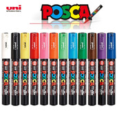 UNI POSCA Маркер Химикалка 12 цвята Акрилни Plumones Rotuladores PC-1M,3M,5M POP Писалка за плакат Боядисване на тъкани Маркери Художествена живопис 1PC