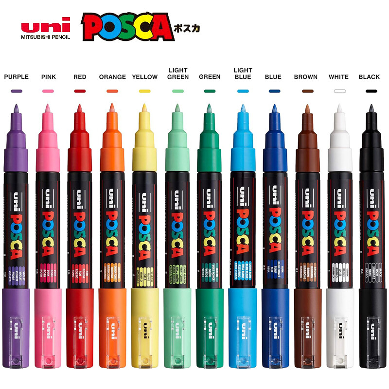 UNI POSCA Marker Pen 12 Spalva Akrilo Plumones Rotuladores PC-1M,3M,5M POP Plakatas Rašiklis Audinys Dažų Žymekliai Meninė Tapyba 1Vnt.