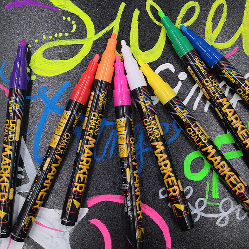 8 tk Vedelad kriidimarkerid - pestavad ja märjalt kustutatavad kriidist valmistatud pliiatsid tahvlile tahvlile lambipirni klaasakna grafiti kunst