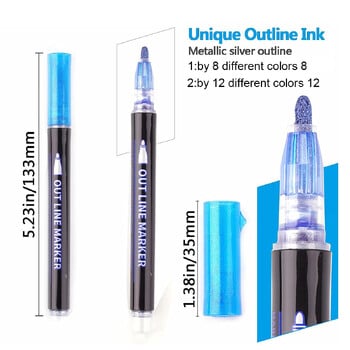 8/12 Χρώματα Flash Marking Double Line Outline Stand Gel Pen Marker DIY Graffiti Painting Coloring Drawing