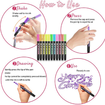 8/12 Χρώματα Flash Marking Double Line Outline Stand Gel Pen Marker DIY Graffiti Painting Coloring Drawing