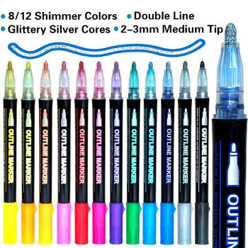 8/12 Χρώματα Flash Marking Double Line Outline Stand Gel Pen Marker DIY Graffiti Painting Coloring Drawing