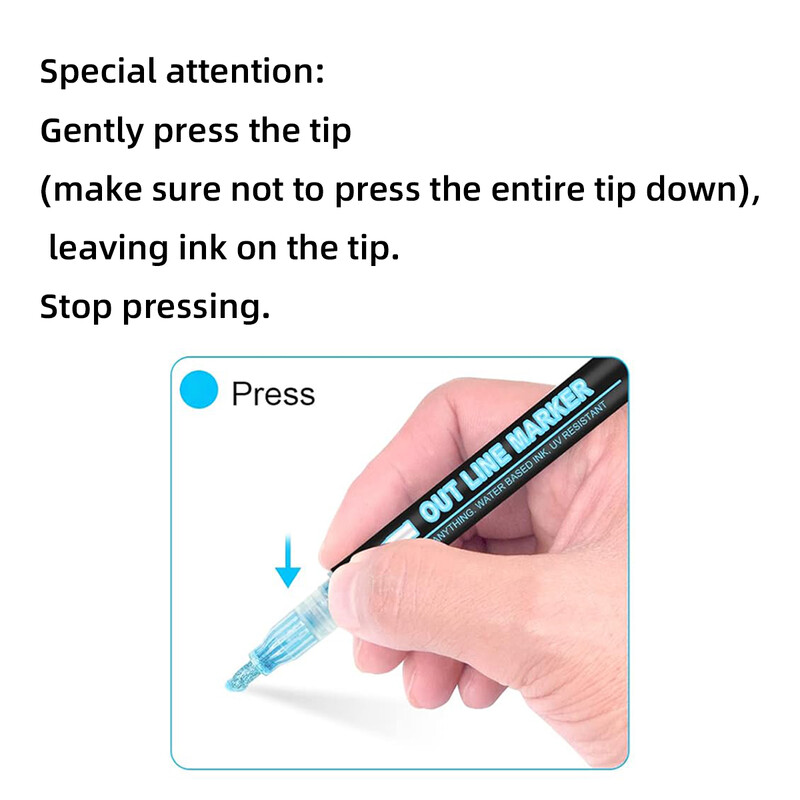 8/12 spalvų Blykstės žymėjimas Dviejų linijų kontūro rašiklio gelio rašiklio žymeklis „Pasidaryk pats“ grafiti tapyba, dažymas brėžinys