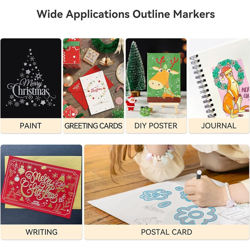 8/12 spalvų Blykstės žymėjimas Dviejų linijų kontūro rašiklio gelio rašiklio žymeklis „Pasidaryk pats“ grafiti tapyba, dažymas brėžinys