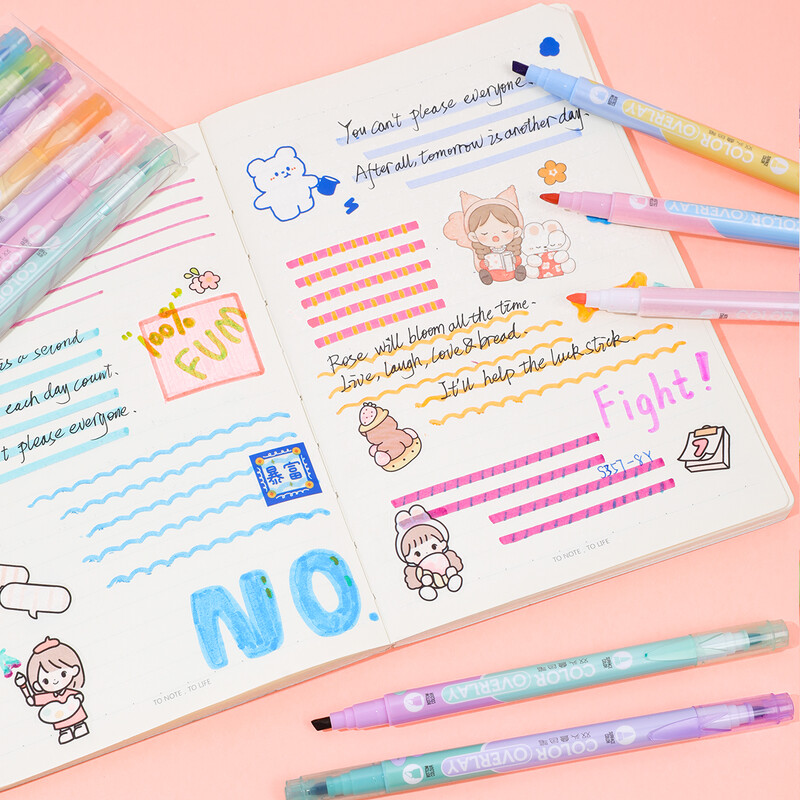 8 vnt. „Magic“ spalvas keičiantis dvipusis paryškinimo rašiklio rinkinys, mokinio dienoraščio iškarpų knygelė, tapyba „pasidaryk pats“, klasė ir biuras