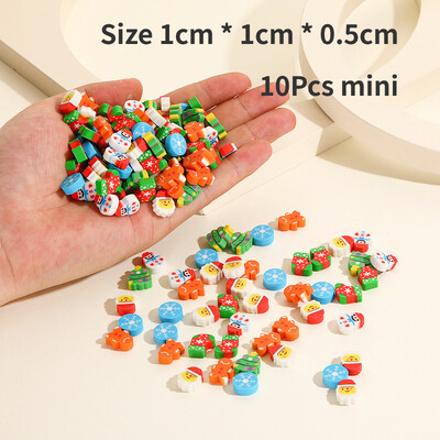 10 бр./Партида Коледна анимационна гума Kawaii Дядо Коледа Снежни човеци Коледно дърво Мини молив Гумени канцеларски принадлежности Детско училище Сладки гуми