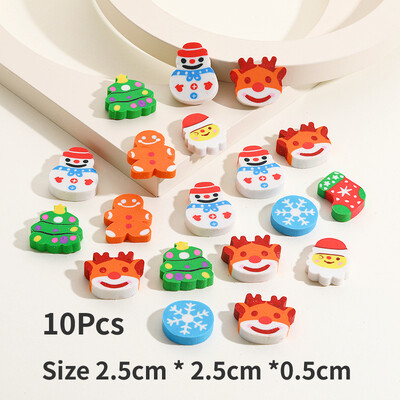 10 бр./Партида Коледна анимационна гума Kawaii Дядо Коледа Снежни човеци Коледно дърво Мини молив Гумени канцеларски принадлежности Детско училище Сладки гуми