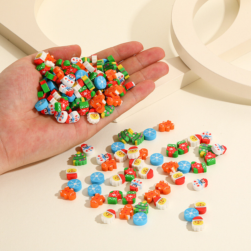 10 бр./Партида Коледна анимационна гума Kawaii Дядо Коледа Снежни човеци Коледно дърво Мини молив Гумени канцеларски принадлежности Детско училище Сладки гуми