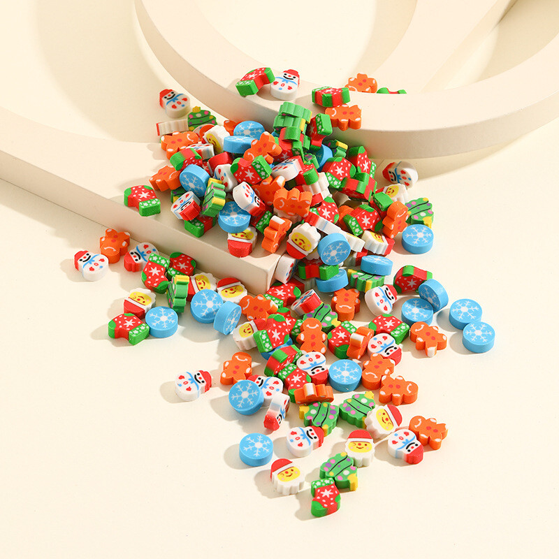 10 бр./Партида Коледна анимационна гума Kawaii Дядо Коледа Снежни човеци Коледно дърво Мини молив Гумени канцеларски принадлежности Детско училище Сладки гуми