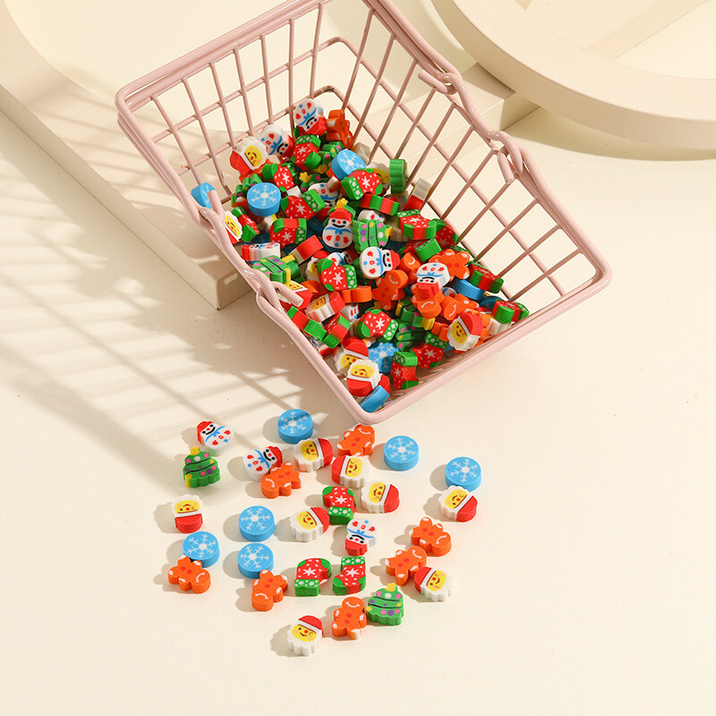 10 бр./Партида Коледна анимационна гума Kawaii Дядо Коледа Снежни човеци Коледно дърво Мини молив Гумени канцеларски принадлежности Детско училище Сладки гуми