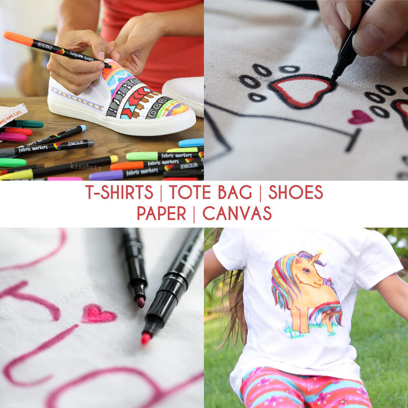 12/24 värvi riidest tekstiilist markerite pliiatsite komplekt – mittetoksiline, kustumatu ja püsiva kangavärviga Fine Pointi tekstiili markerpliiats