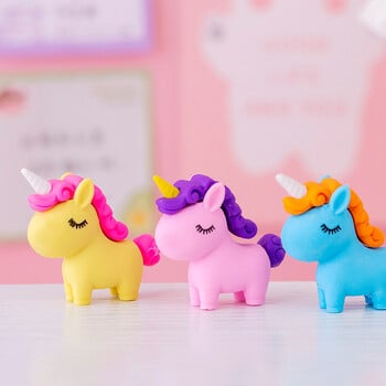 3Pcs/Lot Cute Cartoon Unicorn Eraser Kawaii 3D Pony Αποσπώμενο Μολύβι Γόμα Καουτσούκ για Δώρα Γραφικής ύλης για Παιδιά Σχολείο μαθητών