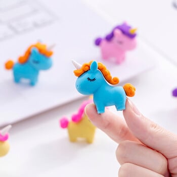 3Pcs/Lot Cute Cartoon Unicorn Eraser Kawaii 3D Pony Αποσπώμενο Μολύβι Γόμα Καουτσούκ για Δώρα Γραφικής ύλης για Παιδιά Σχολείο μαθητών