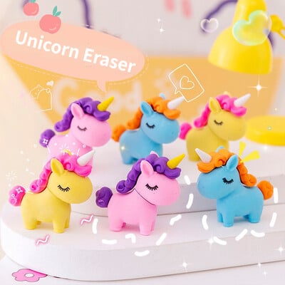 3Pcs/Lot slatki crtani jednorog gumica Kawaii 3D poni Odvojiva gumica gumica za olovke za djecu školarce Pokloni za tiskanice