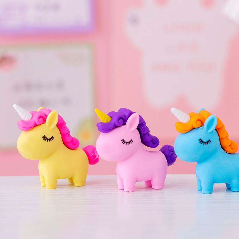 3Pcs/Lot slatki crtani jednorog gumica Kawaii 3D poni Odvojiva gumica gumica za olovke za djecu školarce Pokloni za tiskanice