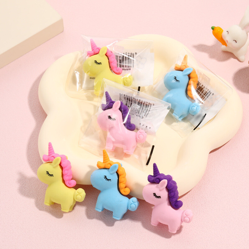3Pcs/Lot slatki crtani jednorog gumica Kawaii 3D poni Odvojiva gumica gumica za olovke za djecu školarce Pokloni za tiskanice