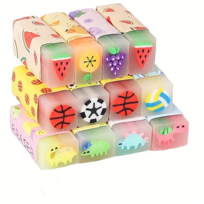 12kom/set Slatka olovka Gumica Životinja Dinosaur Lopta Smiješno Voće Gumica Stol Gumica za kućne ljubimce Školski pribor Nagrade Pokloni Pokloni za zabave