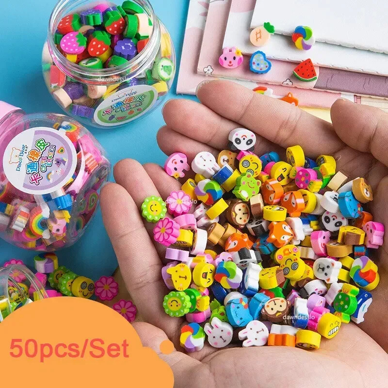 50 kom/set Slatka gumena gumica Kreativna životinja Voće Olovka Gumica Mini Kawaii pribor Uredski pribor za djecu i studente