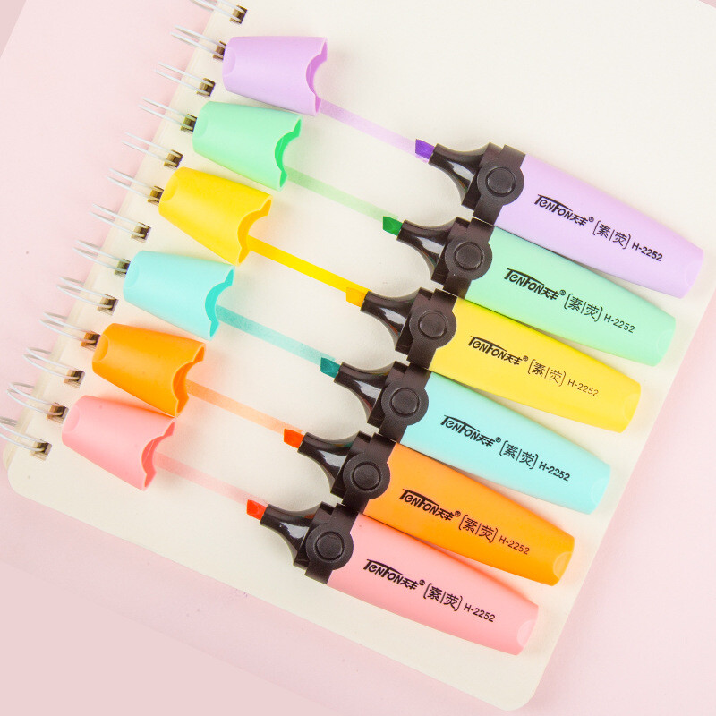 6 vnt/rinkinys Pastelinių spalvų žymeklis su kaltu antgaliu žymeklis Plokščias vienos galvutės šviesios spalvos įstrižai piešimo fluorescenciniai rašiklio žymekliai