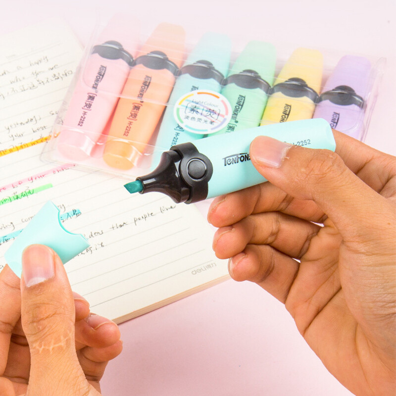 6 vnt/rinkinys Pastelinių spalvų žymeklis su kaltu antgaliu žymeklis Plokščias vienos galvutės šviesios spalvos įstrižai piešimo fluorescenciniai rašiklio žymekliai